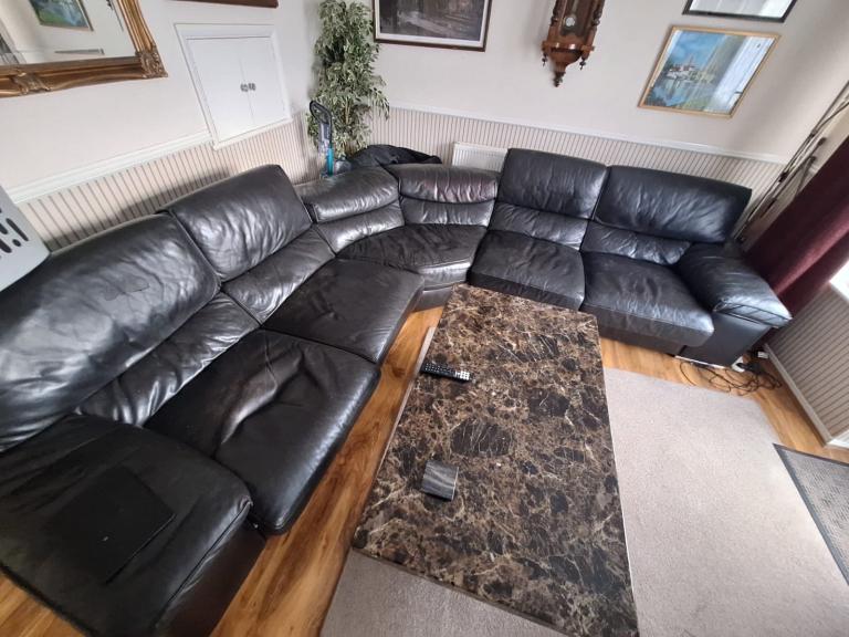 Larger black leather modular corner sofa