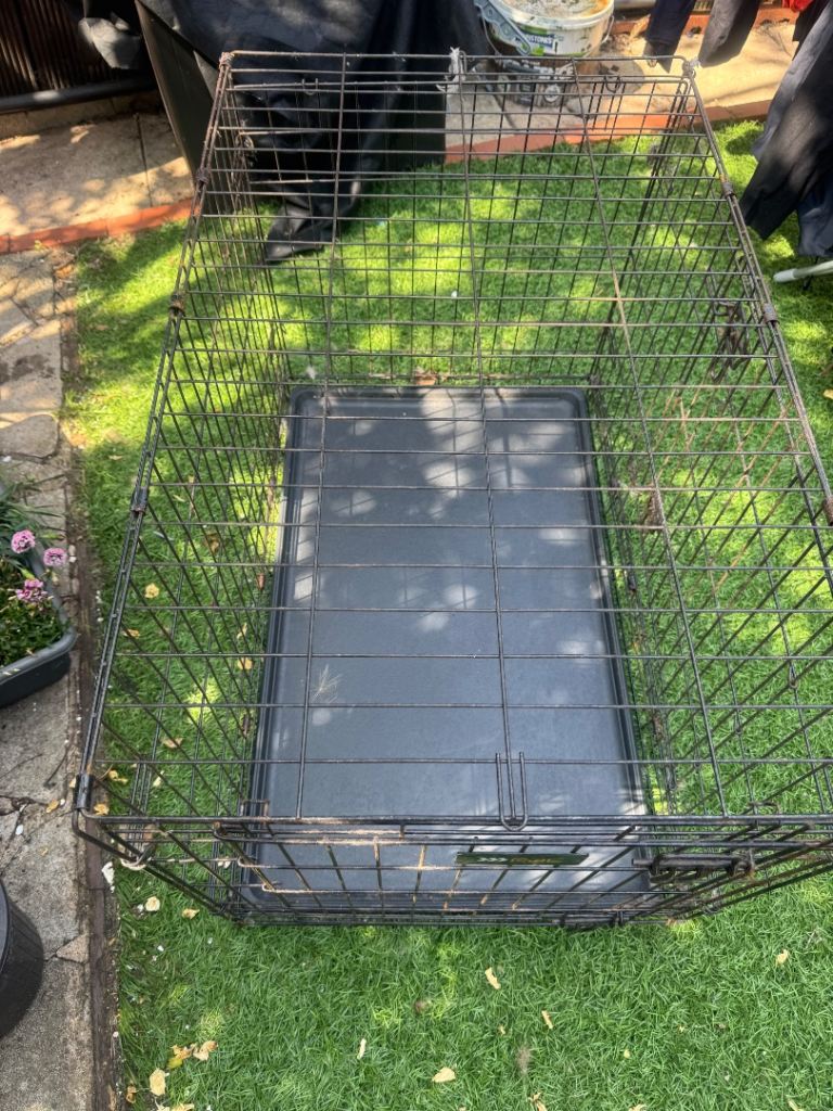 Large black metal dog cage