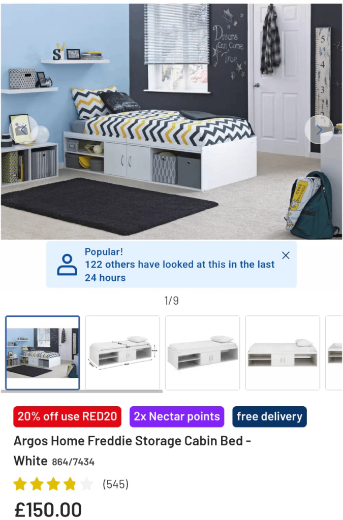 REDUCED Freddie single white cabin bed with storage & mattress 