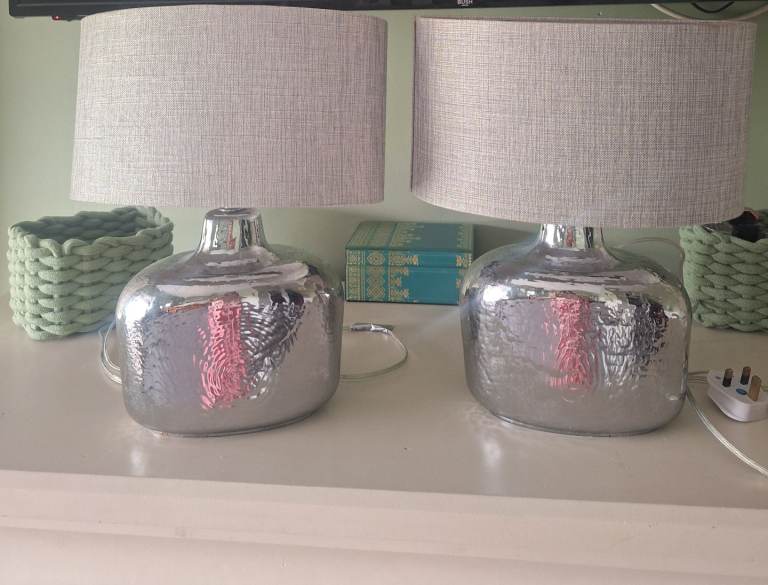 Pair of Silver Mercury Table Lamps with Grey Shades