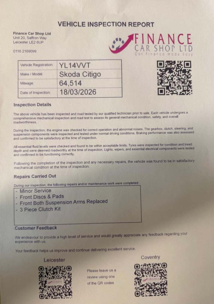 2014 Skoda Citigo 1.0 MPI 75 GreenTech Elegance 5dr HATCHBACK PETROL Manual