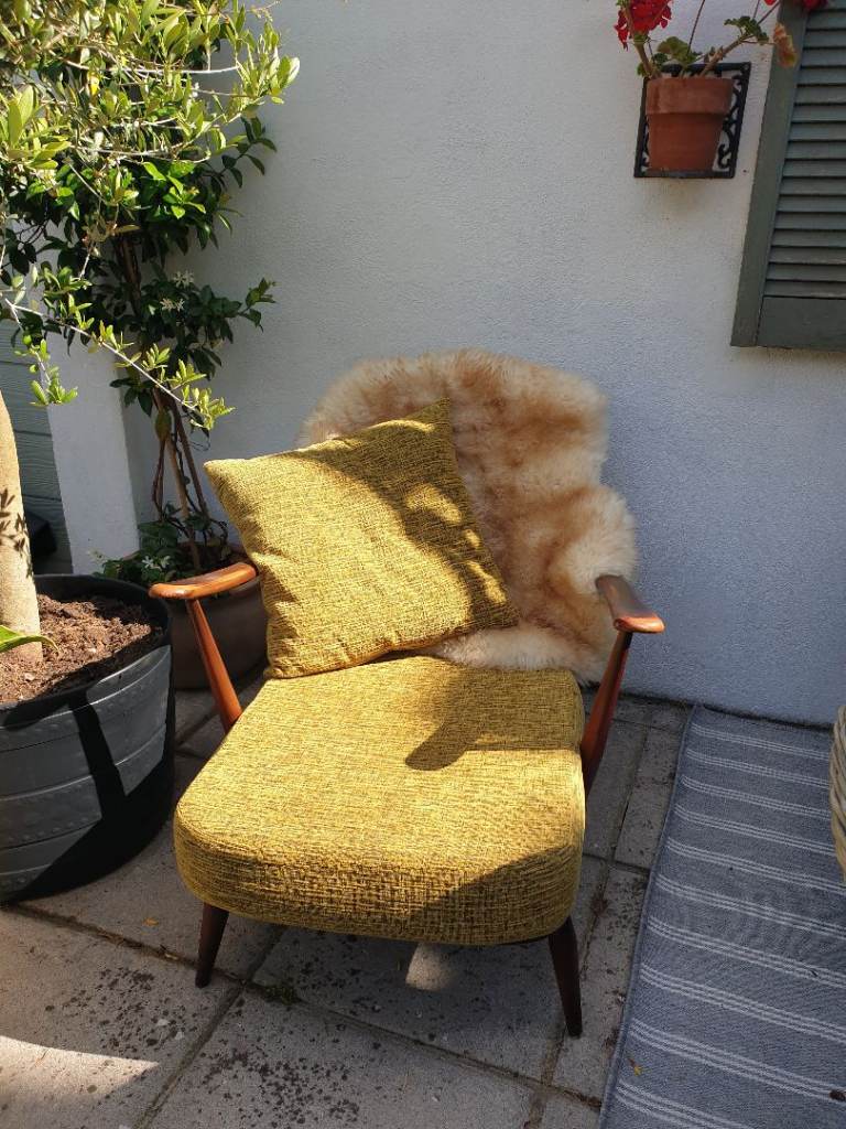 Retro Armchair with Wooden Frame and Green Upholstery