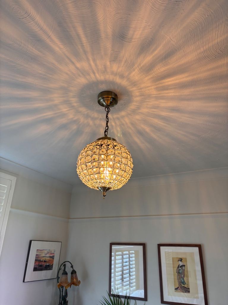 Crystal Sphere Chandelier Ceiling Light – Gold Tone, Good Condition