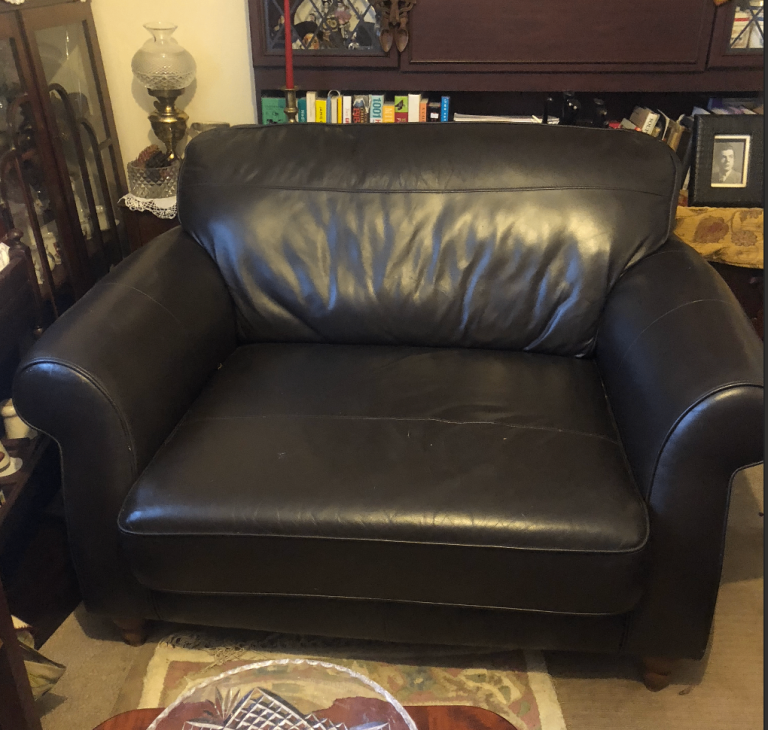 Dark Brown Leather Cuddle/Two Seater Armchair Sofa