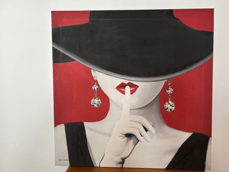 Canvas Art - Red, Black & White Painting