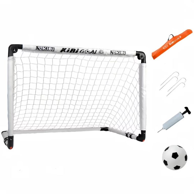 Kids Football Goal Set Portable Foldable Indoor Outdoor with 15cm Ball – White 90x60cm