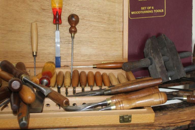 Woodturning Tools Set with Wooden Box – Good Condition