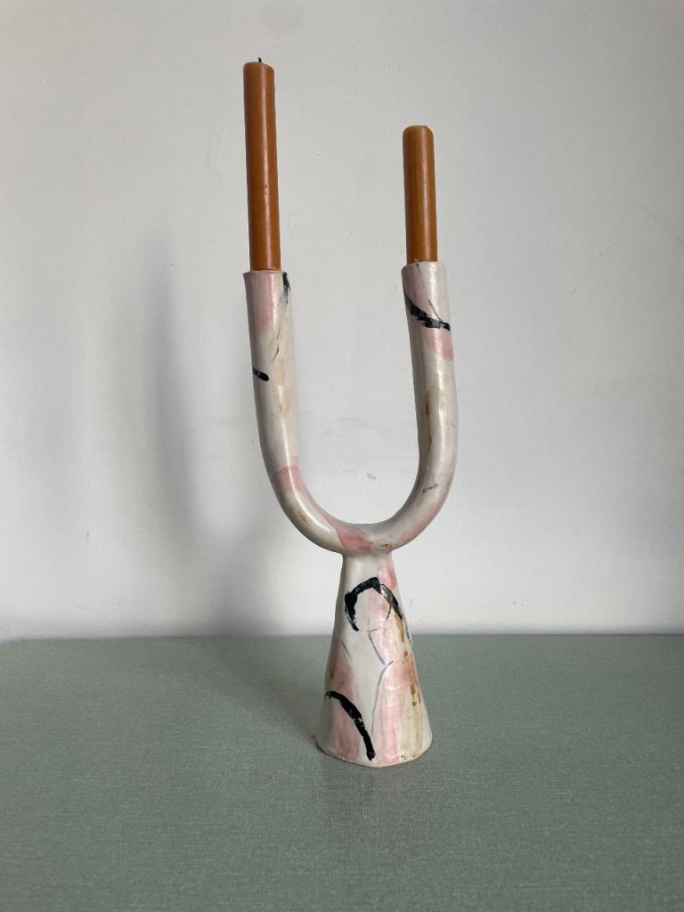 Unique hand built stoneware ceramic candle holder 