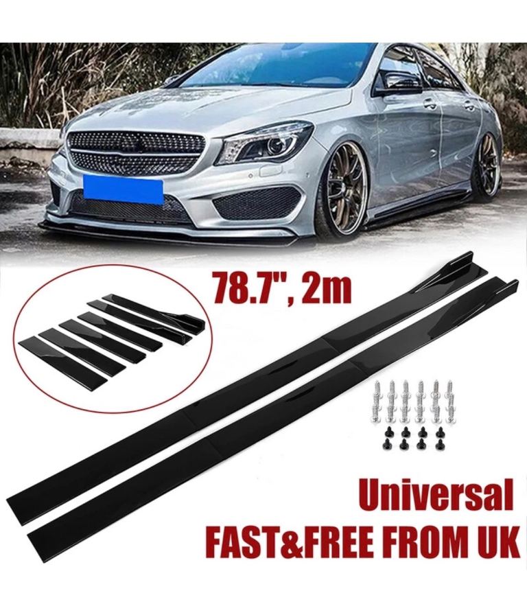 2m 78.7" Car Side Skirts Universal Extension Rocker Panel Splitter Lip Gloss Blk