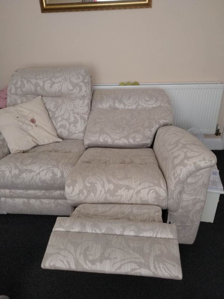 Large Two-Seater Recliner Sofa – Cream Fabric, Fair Condition