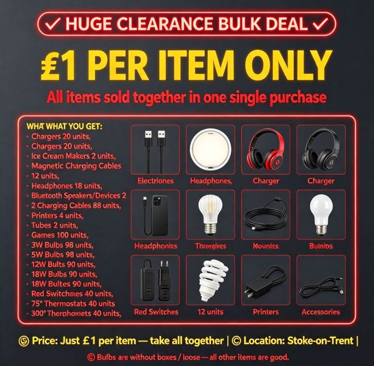 Huge Clearance Bulk Deal - £1 Per Item Only - Mixed Electronics & Household Goods