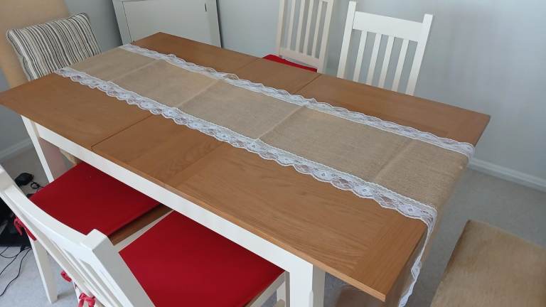 30 assorted lengths - Hessian Table runners with Lace Trim - Rustic wedding decor or other uses