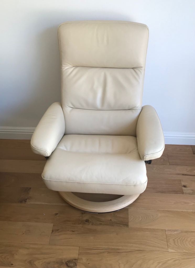 SOLD - Stressless Reclining Chair - Light Cream Leather - SOLd