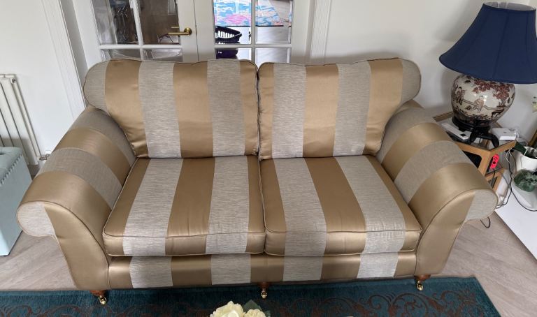 Lovely Two-Seater Sofa – Gold & Cream Stripe