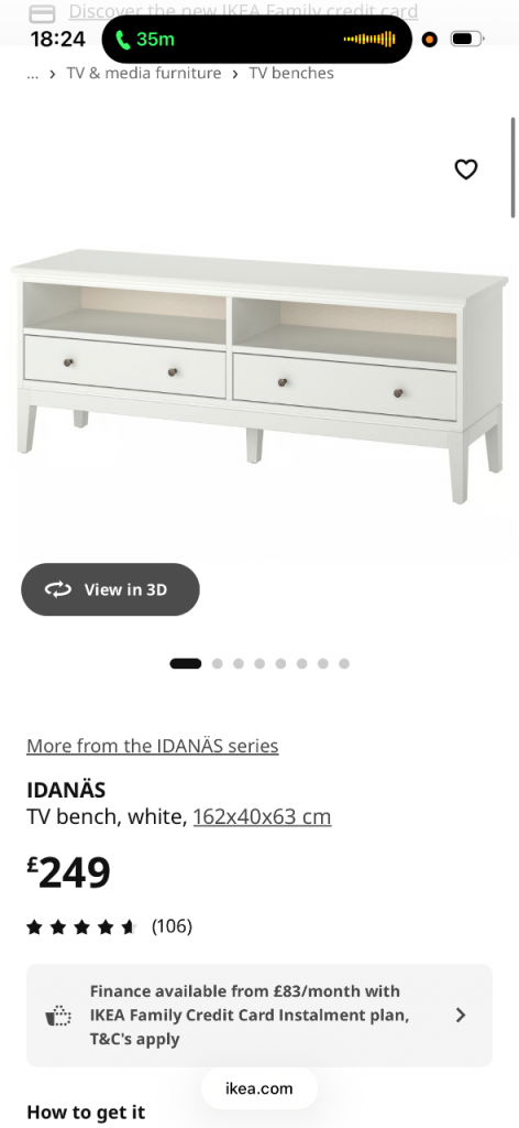 IKEA IDANÄS TV Bench, White – Good Condition