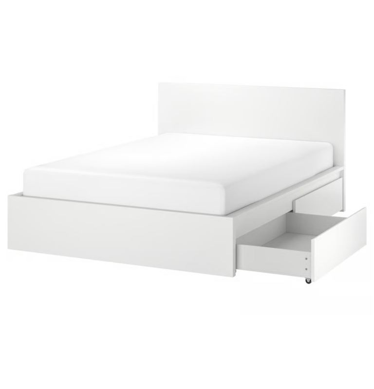 Ikea Malm White Double Bed Frame with Storage Underneath