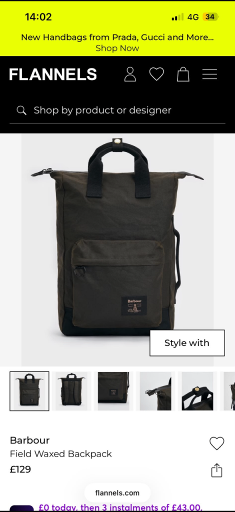 Brand new Barbour field waxed backpack, bag