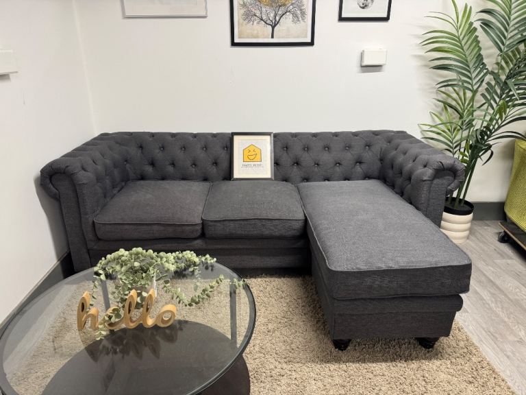 Grey Chesterfield Corner Sofa - WE DELIVER 