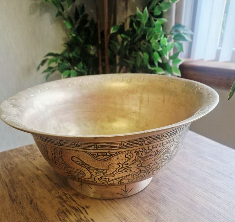 Vintage Decorative Brass Chinese Bowl