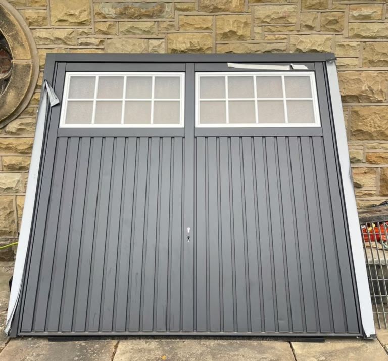 Garage Door Up and Over Black / White Windows Brand New Unused