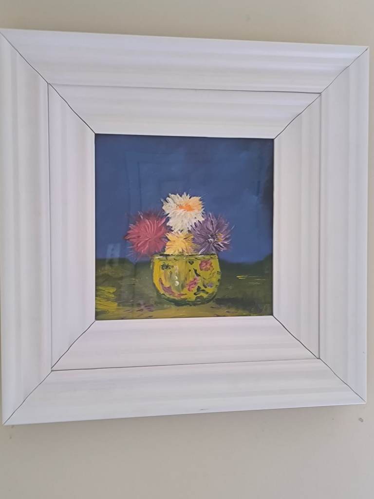 Framed Floral Painting - White Frame, Excellent Condition