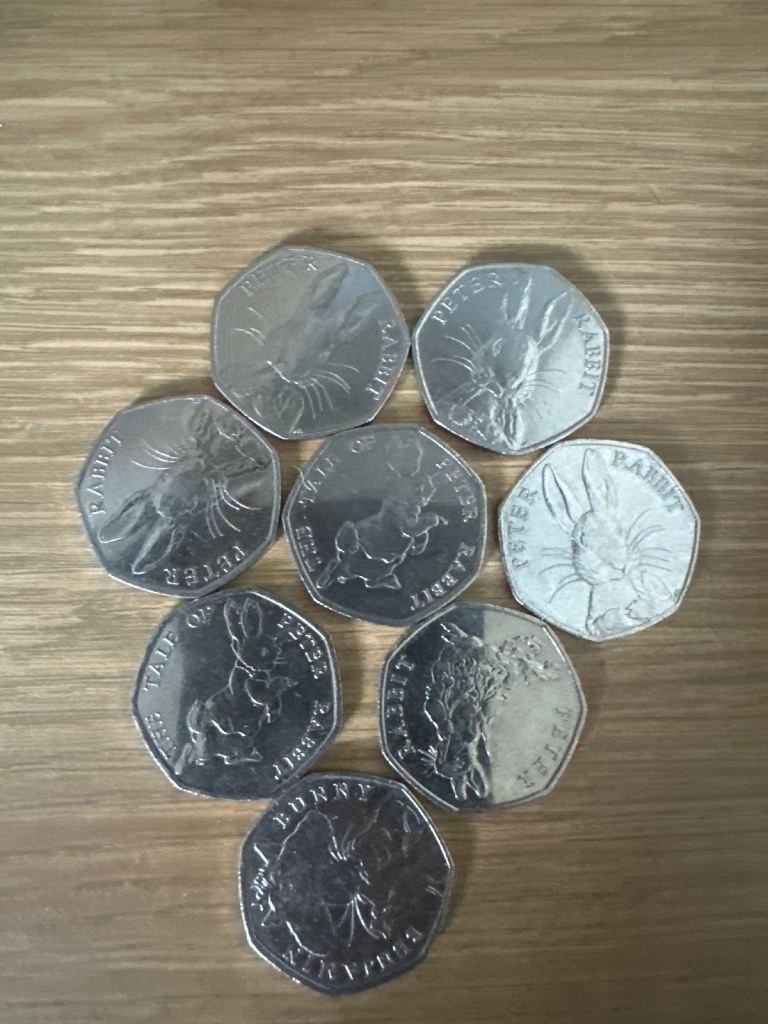 8 x50p Peter rabbit coins excellent condition £4 each 