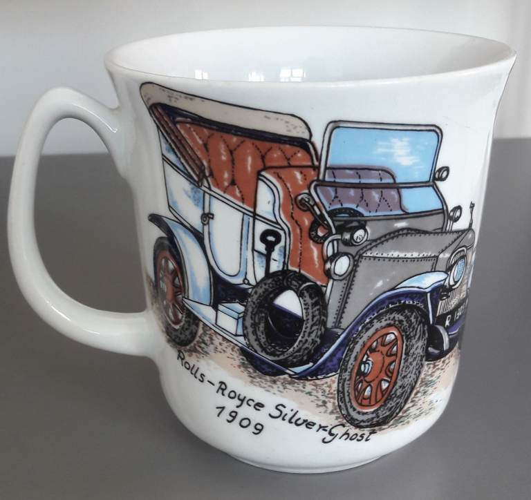 Mug Unused Rolls Royce Silver Ghost Cars, ceramic, Made in Poland, by Chodziez  – post or collect