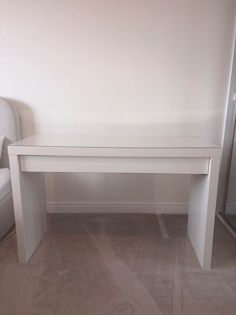 IKEA MALM Dressing Table (120cm) – White with Glass Top