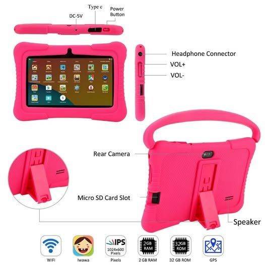NEW 2024 Kids Tablet 7 Inch, Android 12, 32GB Storage, WIFI, Free Case (Pink Or Blue Color)