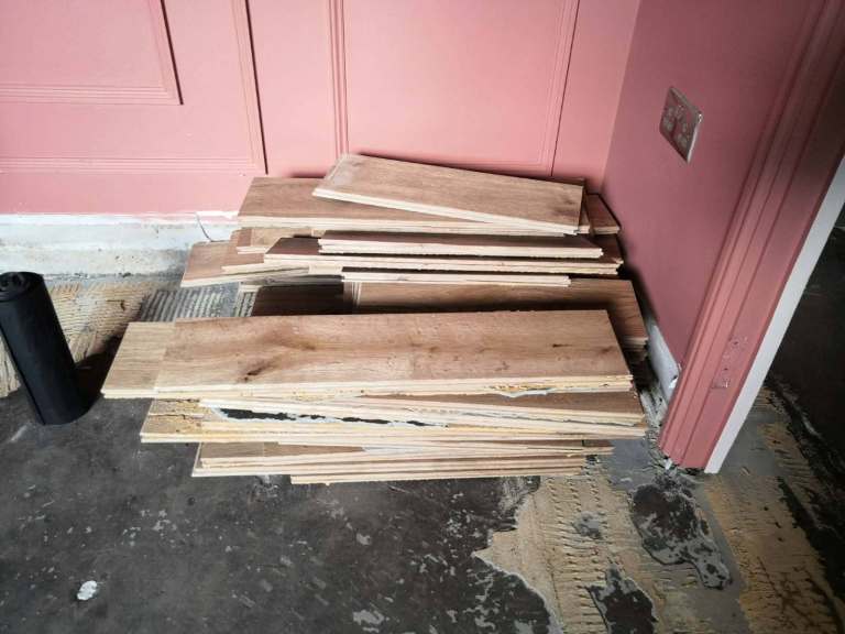 Reclaimed Brimham Bramble Solid Oak wooden floor planks (to be cleaned)