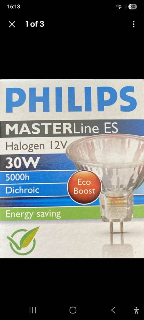 3 Philips MASTERLine ES Halogen 12V 30W Dichroic Eco Boost Light Bulb