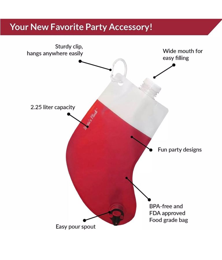Santas Stocking Flask Novelty Party Flask 2.25l Use for Secret Santa Holiday