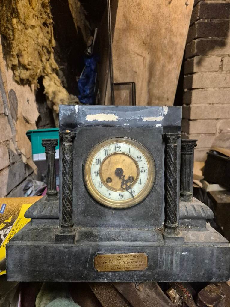 Antique Slate Mantel Clock – Presented 1910, Fair Condition