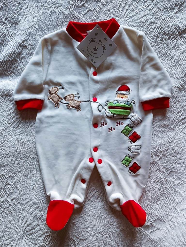 NEW Christmas New Born Romper Suit Baby Grow Velvet Snow Suit Santa Presents Raindeer 