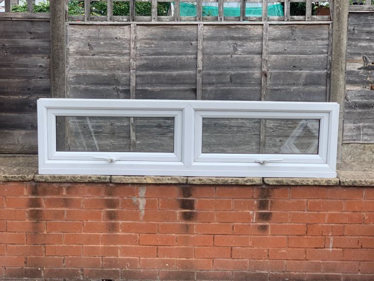 UPVC DOUBLE GLAZED WINDOWS X 2 IDENTICAL BOTTOM OPENERS 177.5cm WIDE 45cm HIGH