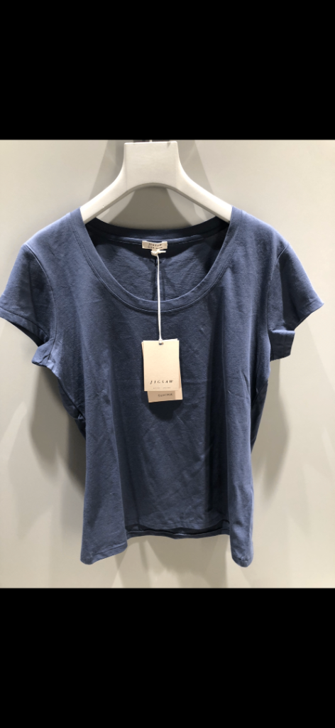 Jigsaw Supima Cotton Scoop Neck T-Shirt - Blue, Size S, NEW