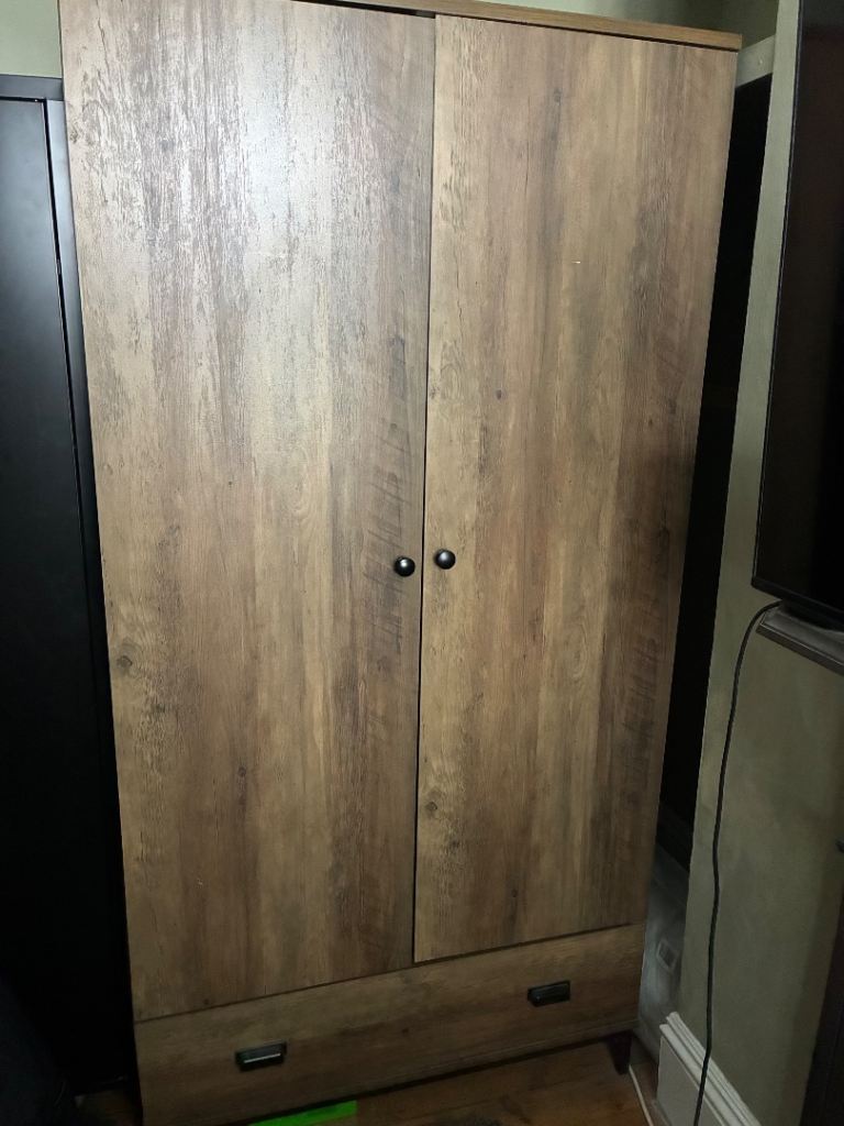 Double Wardrobe with Drawer - Wood Effect, Good Condition