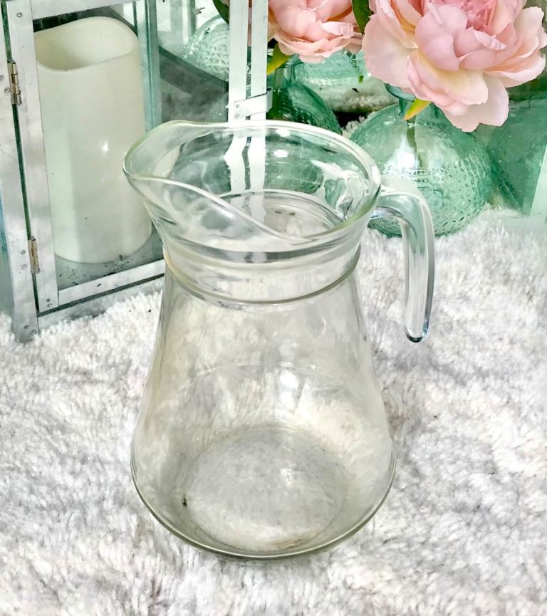 Clear Glass Water Jug with Handle – Good Condition