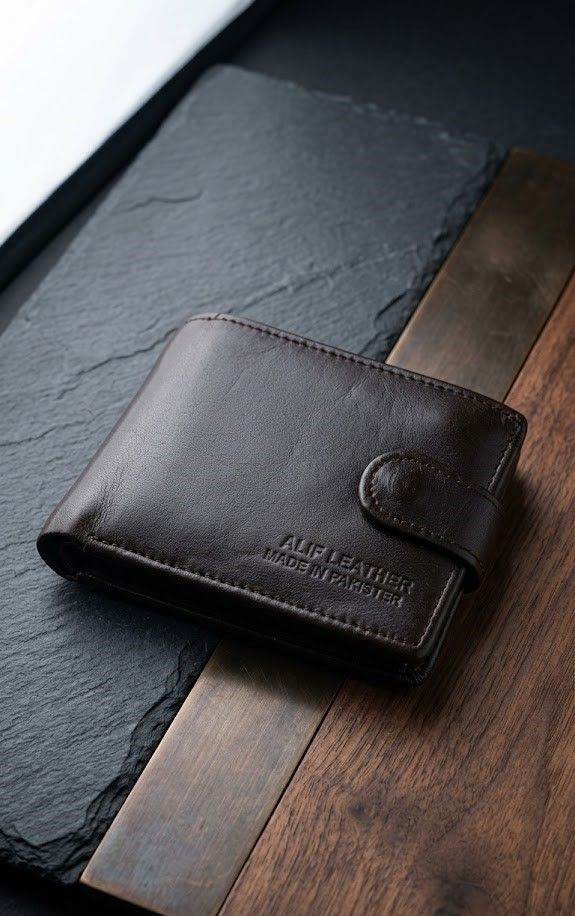 Men’s Brown Leather Bifold Wallet Slim Card Holder Coin Pocket Button