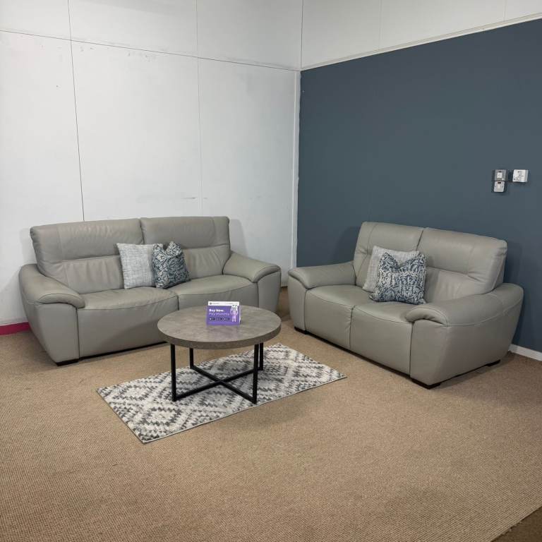 🛋️ egoitaliano Geunine Grey Italian Leather Sofa Set - FREE Delivery 🚚