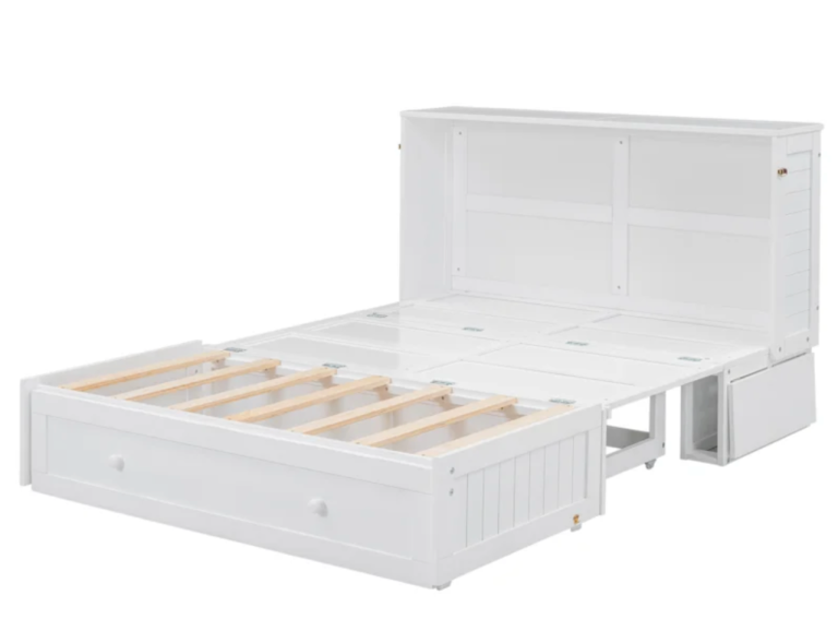 Double Murphy Bed with Storage Drawers – White, Good Condition