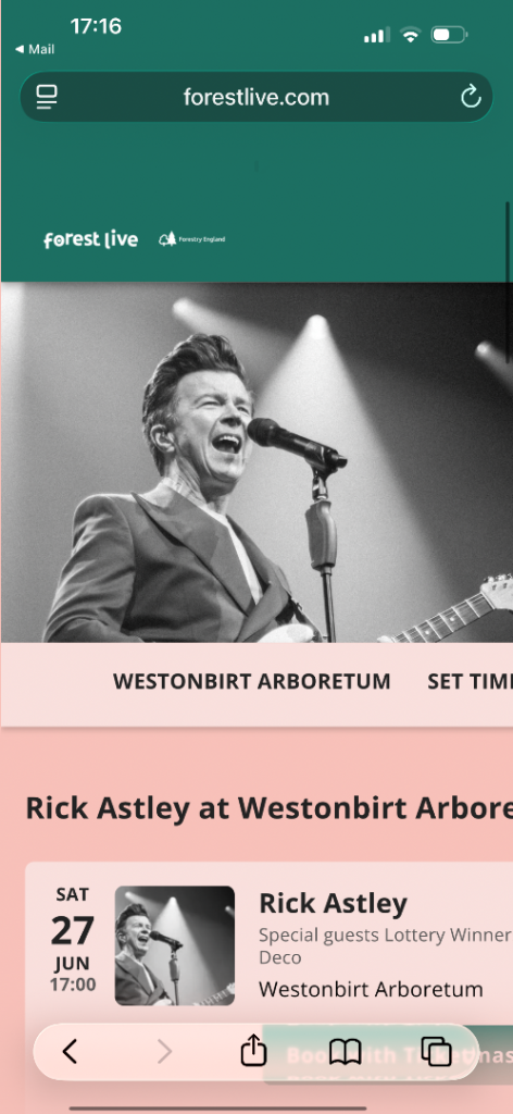 Rick Astley at Westonbirt 27th June - 2 tkts for sale
