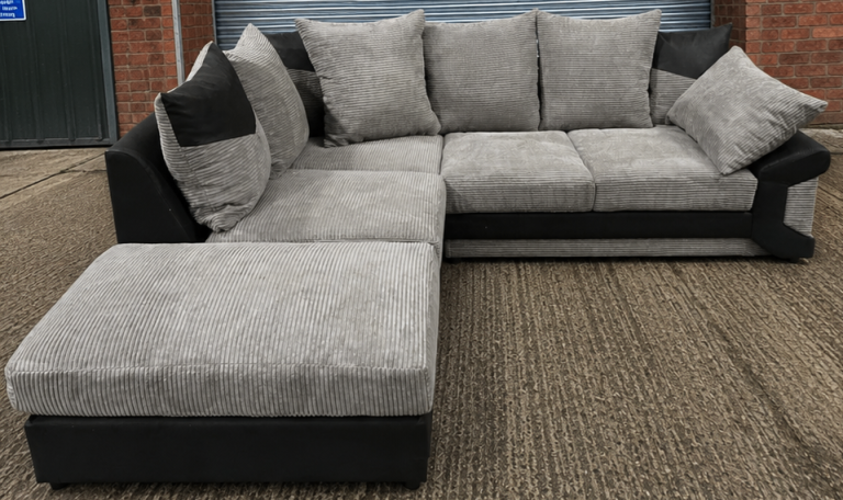 Grey & Black 2-Tone Corner Sofa + Matching Footstool