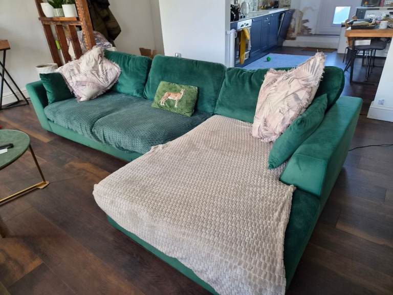 Large Green Corner Sofa – Good Condition