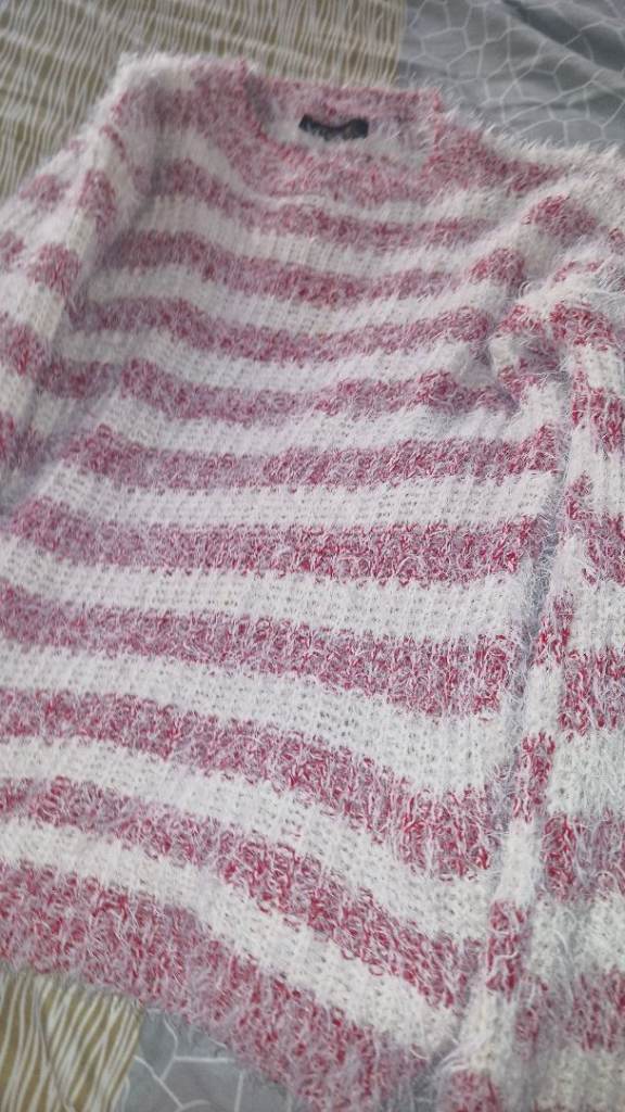 Women's Pink and White Striped Jumper – Good Condition