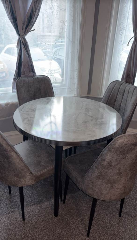 Brand New Grey Round Dining Table with 4 chairs - Brand New Condition 