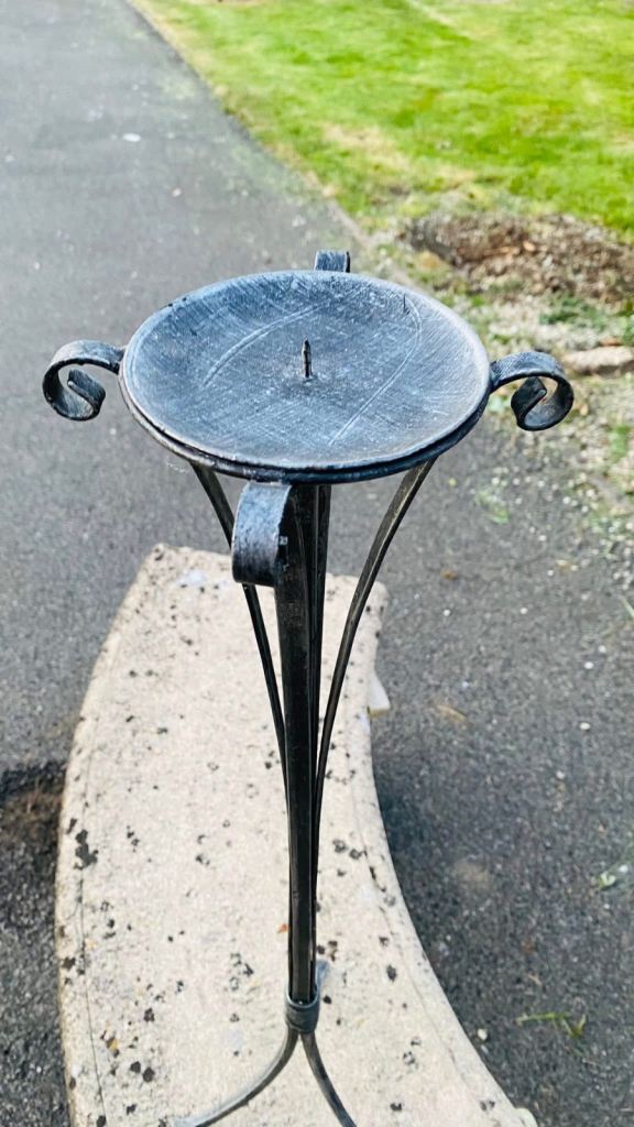 Vintage Pewter/ Wrought Iron Candle Stand/ Holder