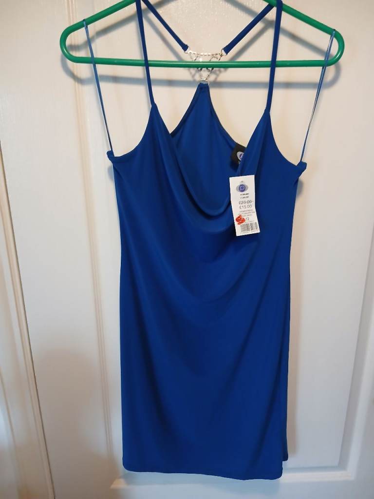New Blue Sleeveless Party Dress - Adjustable Straps, Size Small
