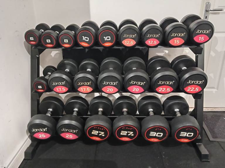 Jordan dumbbells & 3 tier rack, 6kg to 30kg, weights, dumbells, gym equipment 