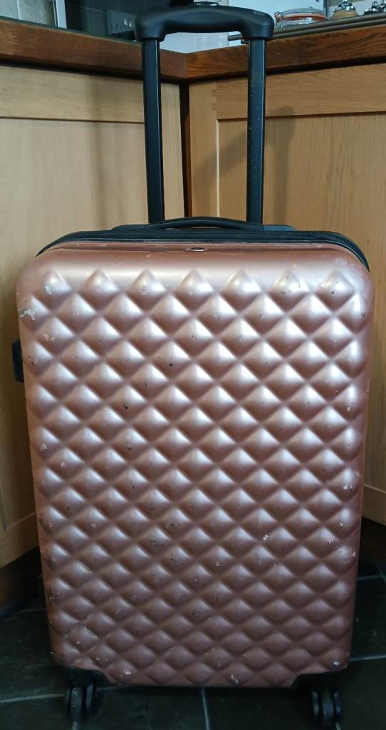 Metallic Rose Gold Glitzy Hard Shell Suitcase 4 Wheel Spinner 67cm Retractable Handle